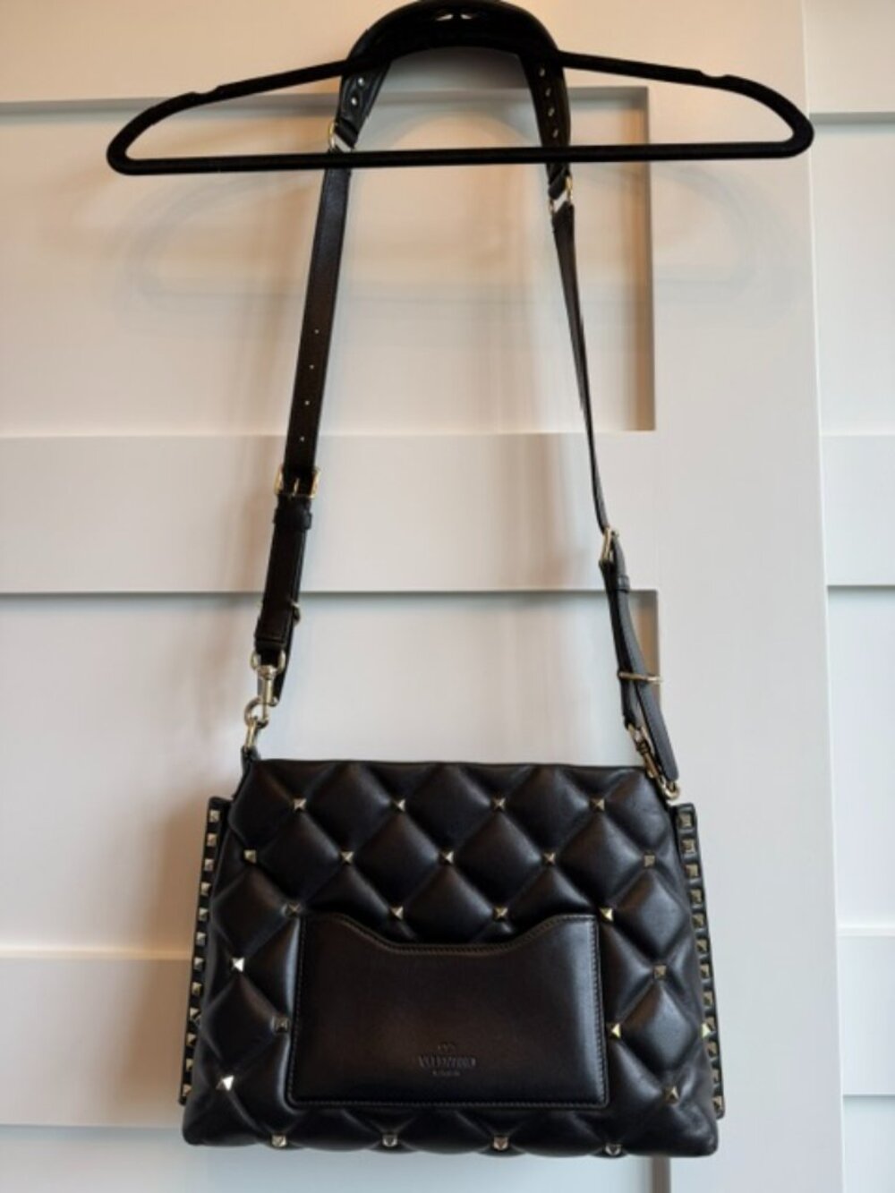 Authentic Valentino Black Leather Gold Rockstud Candystud Crossbody Bag Clutch - Picture 2 of 12